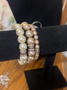 Pearl Stretch Bracelet Set - Champagne and Ivory